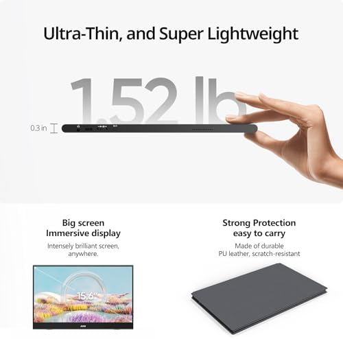 MNN Portable Monitor 15.6inch FHD 1080P USB C HDMI Gaming Ultra-Slim IPS Display w/Smart Cover & Speakers,HDR Plug&Play, External Monitor for Laptop PC Phone Mac (15.6'' 1080P)