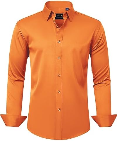 J.VER Men's Dress Shirts Solid Long Sleeve Stretch Wrinkle-Free Formal Shirt Business Casual Button Down Shirts