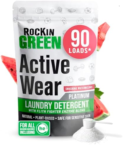 Rockin' Green Laundry Detergent, Plant based, All Natural Laundry Detergent Powder, Vegan and Biodegradable Odor Fighter, Safe for Sensitive Skin (Active Wear 90 Loads - Smashing Watermelons)