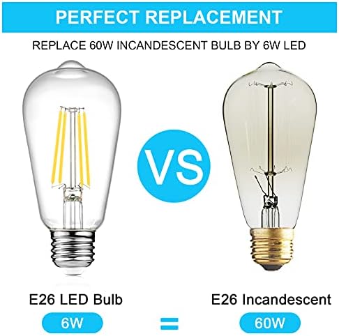 Ascher Vintage LED Edison Bulbs, 6W, Equivalent 60W, Non-Dimmable, High Brightness Cool White 4000K, ST58 Antique LED Filament Bulbs with 80+ CRI, E26 Medium Base, Clear Glass, Pack of 6