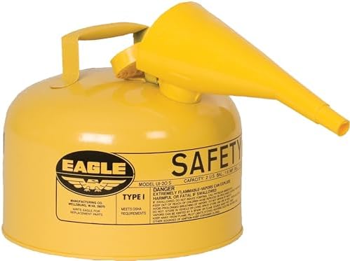 Eagle 2.5 Gallon Type I Yellow Safety Gas Can for Diesel with Flame Arrester, Self-Closing Lid, and F-15 Funnel, Made in the USA, Galvanized Steel Flammable Storage Can, UI25FSY