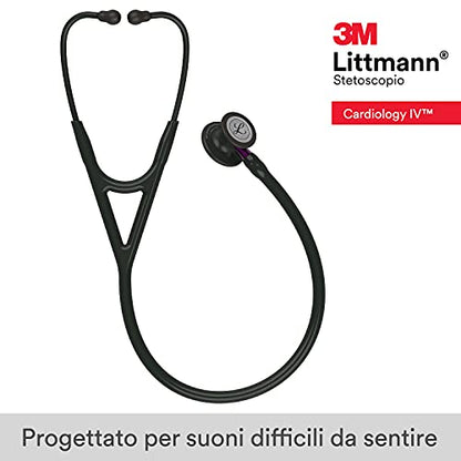 3M Littmann Cardiology IV Diagnostic Stethoscope, 6203, More Than 2X as Loud, Weighs Less, Stainless Steel Black-Finish Chestpiece, 27" Violet Stem, Black Tube and Headset