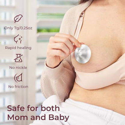 Momcozy 999 Silver Nursing Cups Original Perforated Breathable Design, 999 Silver Nipple Cover for Breastfeeding Essential,Nipple Shield for Nursing Newborn, Metal Nipple Shields, Regular Size