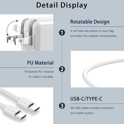 Mac Book Pro Charger - 100W USB C Charger Compatible with Type C MacBook Pro 16, 15, 14, 13 Inch, New MacBook Air 15 inch 2025/2024, iPad Pro and All USB c Device, USB C to C Power Adapter