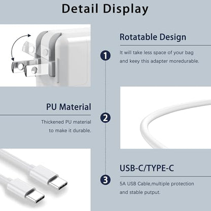 Mac Book Pro Charger - 100W USB C Charger Compatible with Type C MacBook Pro 16, 15, 14, 13 Inch, New MacBook Air 15 inch 2025/2024, iPad Pro and All USB c Device, USB C to C Power Adapter