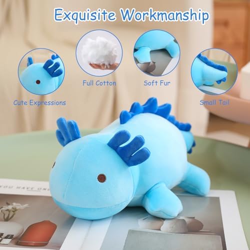 SQEQE Weighted Axolotl Plush Toy, Blue Axolotl Stuffed Animals Cute Plush Pillow, Kawaii Weighted Stuffed Animals Gifts for Girls & Boys Blue 23.6 Inch, 3.1 Lbs