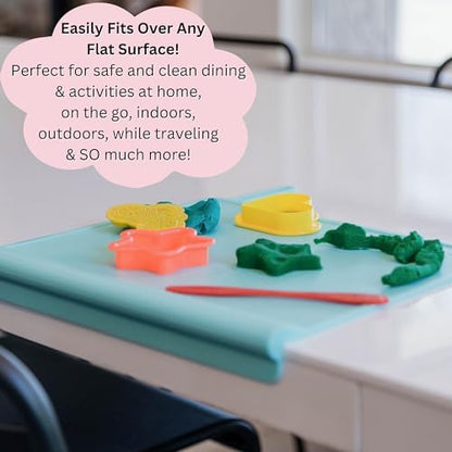 Silicone Non-Slip Placemat | Teething Edge Bumper/Spill Stopper for Babies, Toddlers & Kids | Dishwasher Safe, Travel Ready for Restaurant Meal & Activity Mat | BPA Free (Sage Green)