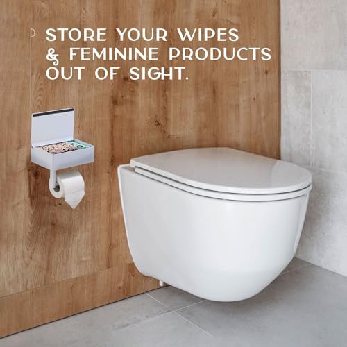 Day Moon™ White Toilet Paper Holder with Shelf - Wipe Holder for Bathroom, Flushable Wipes Dispenser, Toilet Paper and Wipes Holder