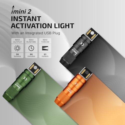 OLIGHT IMINI 2 EDC Rechargeable Keychain Flashlight, 50 Lumens Compact and Portable Mini LED Keyring Lights with Built-in Battery Ideal for Everyday Carry and Emergencies (Black)