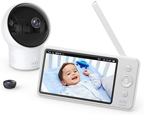 eufy Security Baby Monitor Spaceview E110 with Security Camera and 2-Way Audio, 720p HD Resolution, Night Vision, 5" Display, 110° Wide-Angle Lens Included, Lullaby Player, Sound Alert (Renewed)