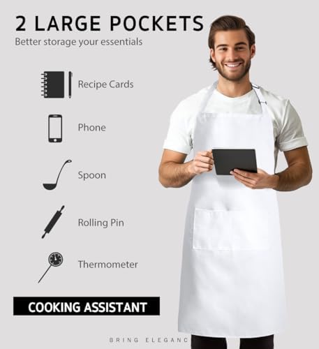 Syntus 2 Pack Adjustable Bib Apron Waterdrop Resistant with 2 Pockets Cooking Kitchen Aprons for Women Men Chef