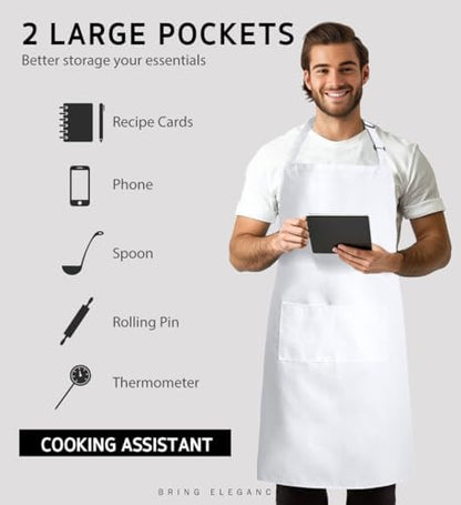 Syntus 2 Pack Adjustable Bib Apron Waterdrop Resistant with 2 Pockets Cooking Kitchen Aprons for Women Men Chef