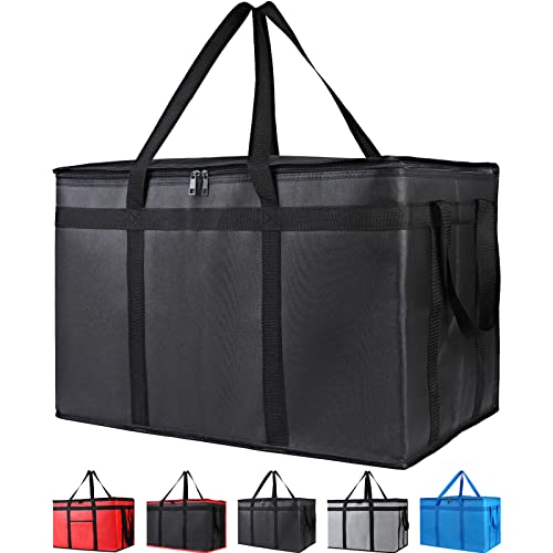 Bodaon 10-Pack Insulated Food Delivery Bag for Hot and Cold Meal, XXX-Large Cooler/Thermal Bags, Grocery Tote Insulation Bag for Catering, Pizza Warmer, Black