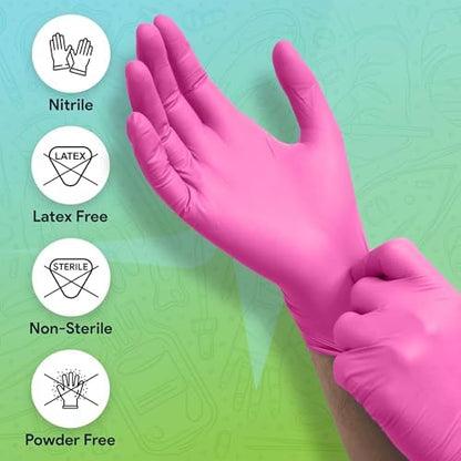 FifthPulse Fuchsia Hot Pink Nitrile Disposable Gloves - 3 Mil Nitrile - Powder and Latex Free - Surgical Medical Exam Gloves