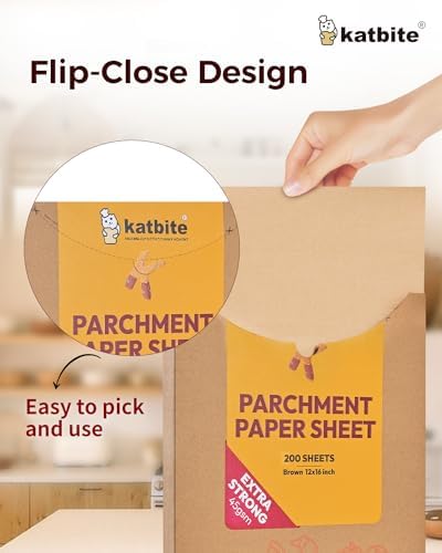 Katbite 200Pcs 12x16 In Unbleached Parchment Paper for Baking, Precut Parchment Paper Sheets, Heavy Duty Flat Baking Paper, Half Sheet Baking Sheets for Baking Cookies, Cooking, Air Fryer, Oven