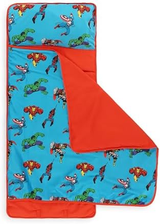 Jay Franco Toddler Nap Mat with Built-in Pillow and Blanket - Soft 46 x 20-inch Microfiber Kids Sleeping Bag for School or Sleepover, Blue - Marvel Comics