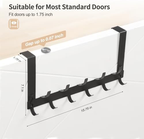 Door Hanger Hook, Over The Door Hooks for Hanging, Over The Door Towel Racks for Bathroom, Over The Door Hanger - 5 Triple Hooks for Towel, Clothes and Hat (Black, 2 Pack), TRI-1P