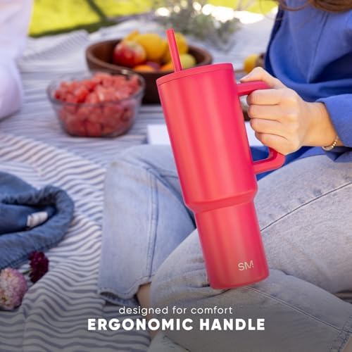 Simple Modern 40 oz Trek Tumbler with Handle and Straw Lid | Cup Holder Friendly Insulated Stainless Steel Travel Mug | Midnight Black