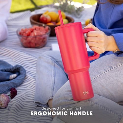 Simple Modern 40 oz Trek Tumbler with Handle and Straw Lid | Cup Holder Friendly Insulated Stainless Steel Travel Mug | Midnight Black