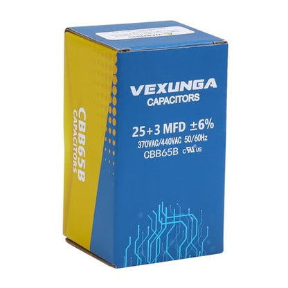 25/3 uF 25+3 MFD 370VAC or 440VAC Dual Run Start Round A/C Capacitor CBB65 Air Conditioner Capacitors for AC Unit Fan Motor Start or Heat Pump or Condenser Straight Cool
