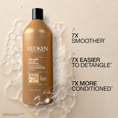 Redken All Soft Shampoo - Moisturizes & Hydrates Dry Hair, Softens & Adds Shine, With Argan Oil, Safe For Color-Treated Hair