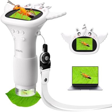 HP40 IPS Microscope for Kids: [Easy and Fun] 2" Portable Handheld Kids Microscope Miniscope, Pocket Mini Scope Educational Science Kit, Christmas Birthday Gifts for Kids, PC View, White