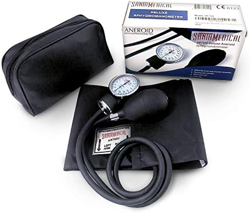 Santamedical Adult Deluxe Aneroid Sphygmomanometer - Professional Blood Pressure Monitor with Adult Black Cuff and Carrying case (Light Black)