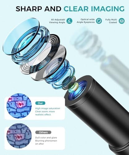 Professional Compound Microscopes for Adults, Kids 8-12 & Students | 2000X Magnification Lab & Home Microscope with Phone Adapter, Complete Slides Set (Gray White)