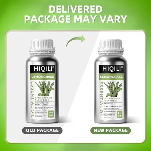 HIQILI 16 Fl Oz Lemongrass Essential Oil, 100% Pure Natural Undiluted for Diffuser, Hair