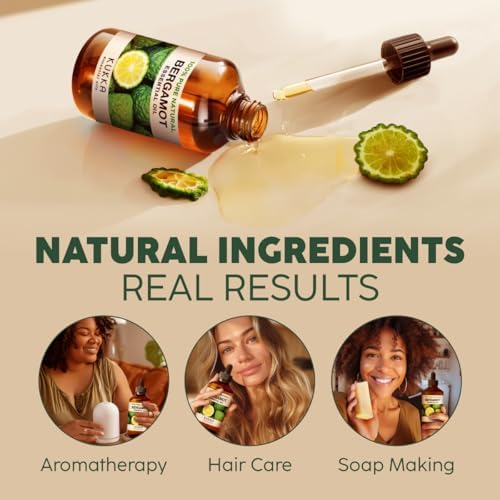 Kukka Bergamot Essential Oil for Diffuser and Skin - 4 Fl Oz - 100% Pure Natural Bergamot Oil for Aromatherapy, Hair Shampoo ,Bath Bomb & Soap Making Scent DIY