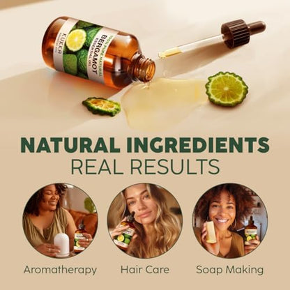 Kukka Bergamot Essential Oil for Diffuser and Skin - 4 Fl Oz - 100% Pure Natural Bergamot Oil for Aromatherapy, Hair Shampoo ,Bath Bomb & Soap Making Scent DIY