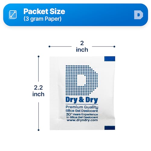 Dry & Dry 3 Gram [1000 Packets] Silica Gel Packets Silica Gel Desiccants, Silica Gel Packs - Rechargeable (Food Safe) Silica Gel Packets, Silica Packets