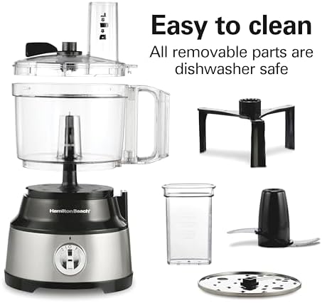 Hamilton Beach Food Processor & Vegetable Chopper for Slicing, Shredding, Mincing, and Puree, 10 Cups + Easy Clean Bowl Scraper, Black and Stainless Steel (70730)