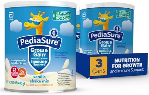 PediaSure Grow & Gain with Immune Support Shake Mix Powder, 23 Vitamins & Minerals, 6g Protein, Non-GMO, Gluten-Free, Vanilla, 14.1 oz Can, Pack of 3-24 servings