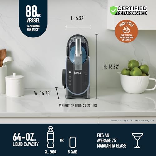 Ninja FS301 Professional Maker with RapidChill Technology, 88 oz Drink & Slushie Machine, 5 Preset Programs, Frozen Margaritas, Frappés, and More, Premium Accents, Black (Renewed)