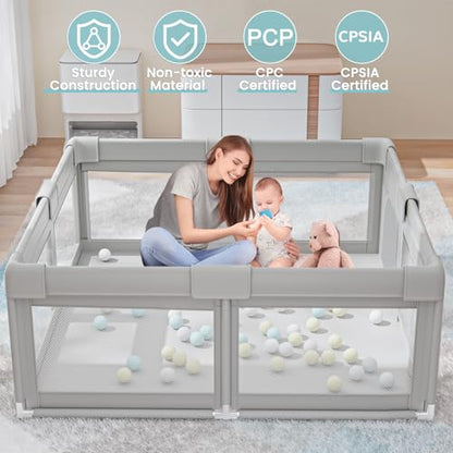 Baby Playpen 50x50 Inch, Play Pens for Babies and Toddlers Baby Fence Baby Play Yards for Indoor & Outdoor with Breathable Mesh Anti-Fall Playpen