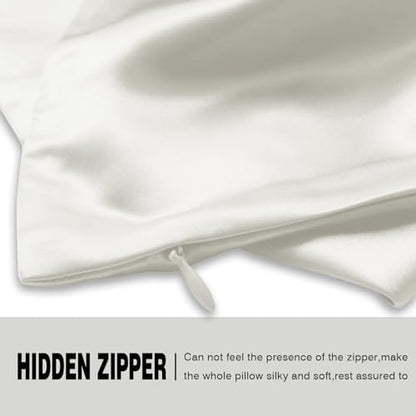 Silk Pillow Cases 2 Pack Soft Breathable and Sliky Standard Size Pillow Cases Set of 2,Natural Mulberry Satin Silk Pillowcase with Hidden Zipper for Hair and Skin (Ivory,20"X 26",2pcs)