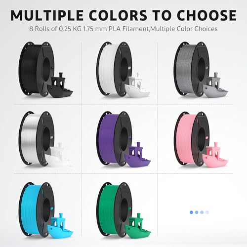 ELEGOO 250g PLA 3D Printer Filament Bundle 1.75mm, 8 Colors Dimensional Accuracy +/- 0.02mm, 8 Pack 250g Spool, Black/White/Space Gray/Translucent/Sky Blue/Sea Green/Pink/Purple