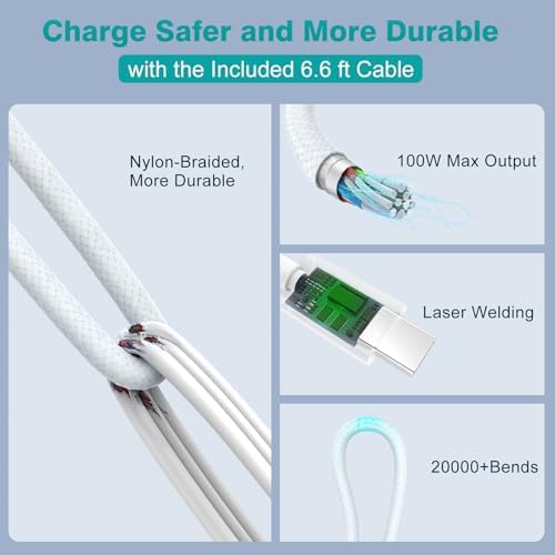 Charger for MacBook Pro 16 14 inch MacBook Air 15 13 inch 2025 2024 2023 2022 2021 2020 2019 M4 M3 M2 M1, Super Compact 100W USB C Laptop Power Adapter, 6.6FT USB-C Braided Cable, Original Quality
