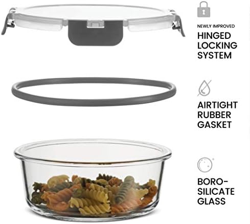 FineDine Airtight Glass Storage Containers with Hinged Locking Lid BPA Free for Meal Prep/Moving/Freezer/Oven