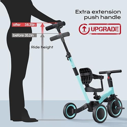 newyoo Tricycles for 1-3 Year Olds, Toddler Bike, Birthday Gift and Toy for Boys and Girls, Toddler Tricycle with Parent Push Handle, Trike with Backrest and Safety Belt, Blue, TR007