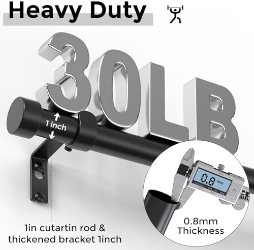 Curtain Rods for Windows 48 to 84 Inch(4-7 Feet),Black 1'' Diameter Drapery Rods with End Cap Style Design,Modern Adjustable Heavy Duty Curtain Rod,Size:36''-88''