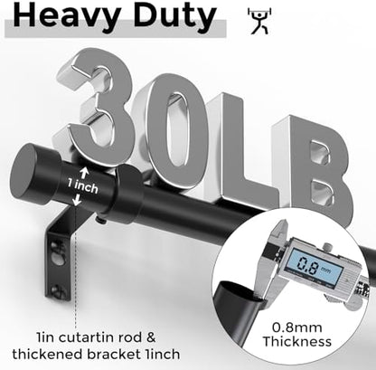 Curtain Rods for Windows 48 to 84 Inch(4-7 Feet),Black 1'' Diameter Drapery Rods with End Cap Style Design,Modern Adjustable Heavy Duty Curtain Rod,Size:36''-88''