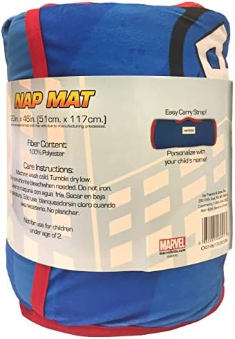 Jay Franco Marvel Super Hero Adventures Avengers Nap Mat - Built-in Pillow and Blanket Featuring Captain America - Super Soft Microfiber Kids'/Toddler/Children's Bedding, Age 3-5