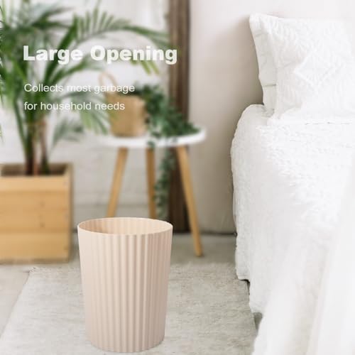JiatuA Small Trash Can Plastic Wastebasket Round Garbage Container Bin for Bathroom, Kitchen, Bedroom, Home Office, College Dorm, Beige
