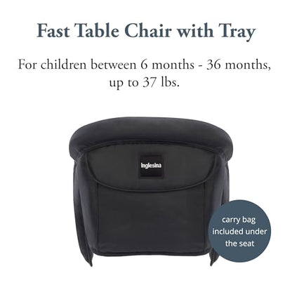 Inglesina Fast Table Chair - Black + Fast Dining Tray - Portable Baby High Chair - for Babies & Toddlers up to 37 lbs - Fits Tables 0.8'' to 3.5'' Thick - Compact & Easy to Use - Travel Bag Included