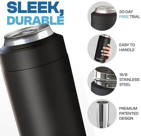 Frost Buddy Universal Can Cooler - Fits All - For Regular 12 & 16 oz or Slim-Size Bottles - Insulated Double-Walled Stainless Steel (MatteBlack)