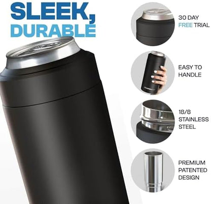 Frost Buddy Universal Can Cooler - Fits All - For Regular 12 & 16 oz or Slim-Size Bottles - Insulated Double-Walled Stainless Steel (MatteBlack)