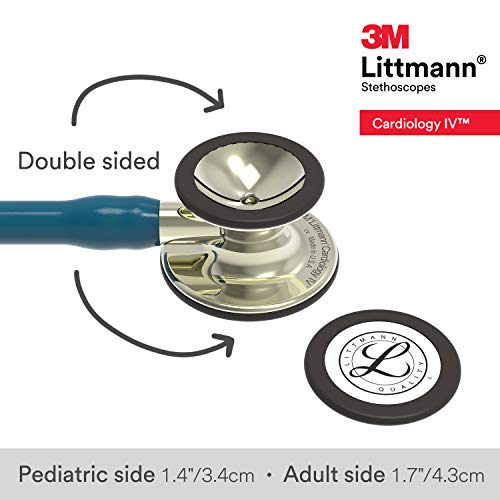 3M Littmann Cardiology IV Diagnostic Stethoscope, 6190, More Than 2X as Loud, Weighs Less, Stainless Steel Champagne-Finish Chestpiece and Stem, 27" Caribbean Blue Tube, Black Headset