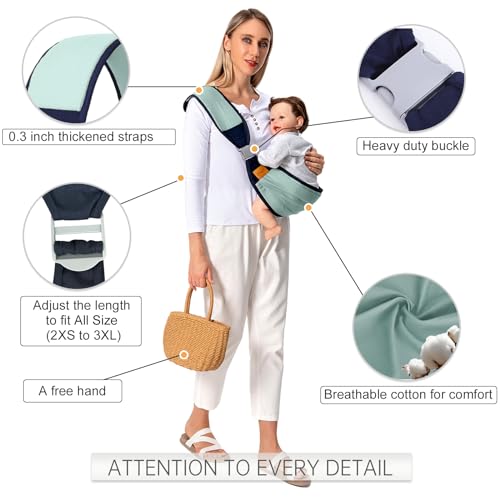 Baby Sling Carrier, Baby Carrier Newborn to Toddler(7-45lbs), Toddler Carrier with Safety Buckle, One Shoulder Adjustable Shoulder Strap, One Size Fits All, Green